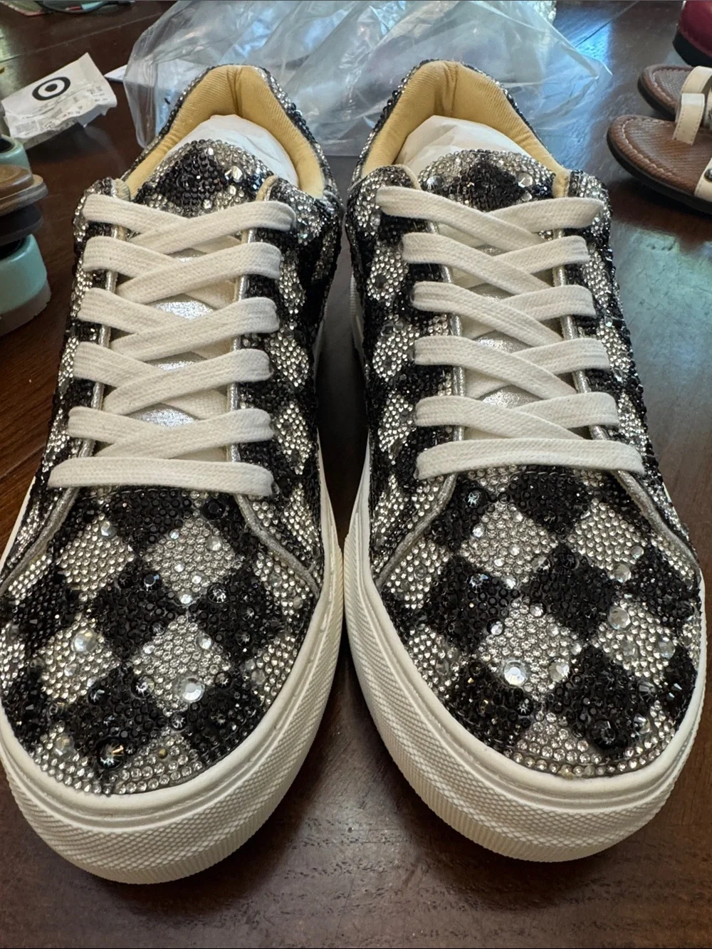 Betsey Johnson Black & Silver Crystal Checkerboard Sneakers